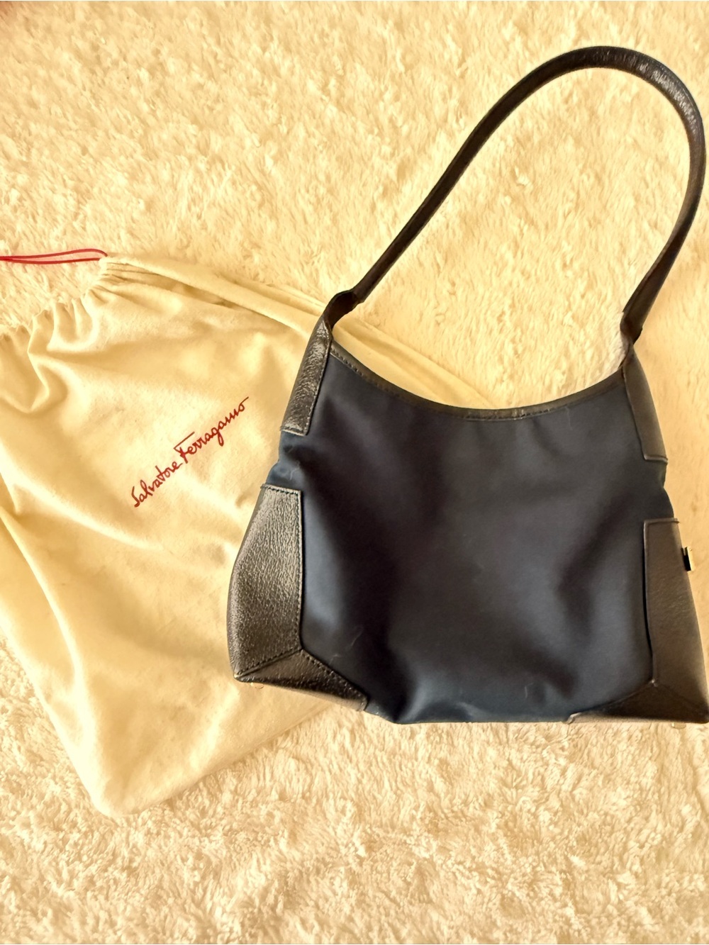 Salvatore Ferragamo Navy and Black Shoulder Hobo